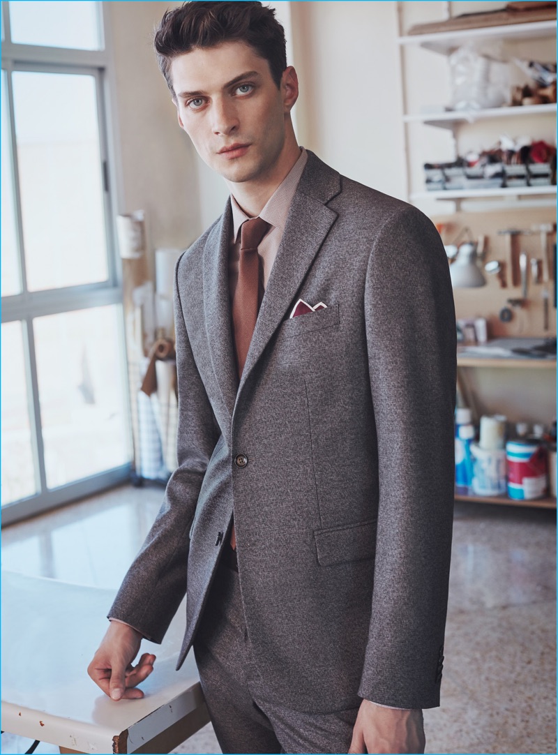 English model Matthew Bell suits up for a new style guide from Mango Man.