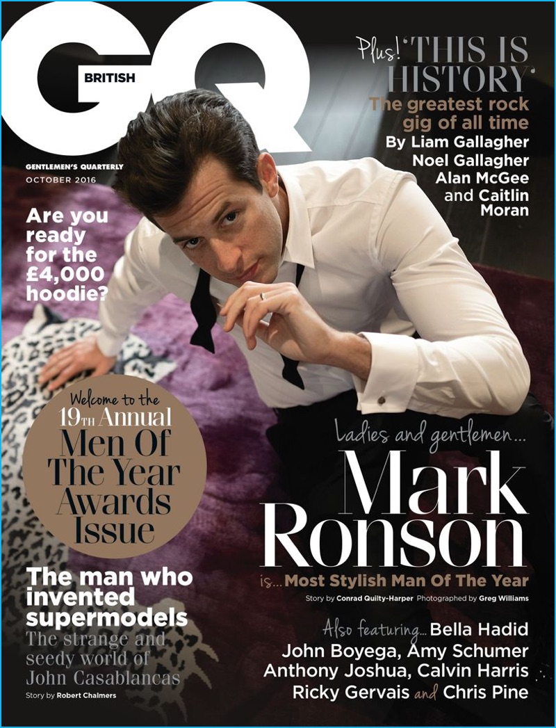 Most Stylish Man of the Year, Mark Ronson covers the October 2016 edition of British GQ for the magazine's Men of the Year issue.