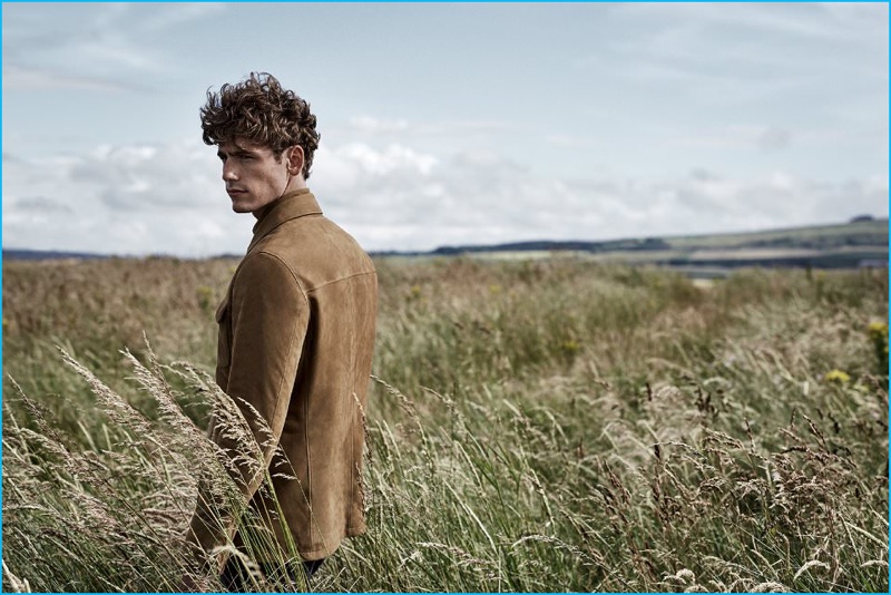 Lightweight Philosophy: Model Tom Webb wears a brown Loro Piana Nubuck Field Jacket.