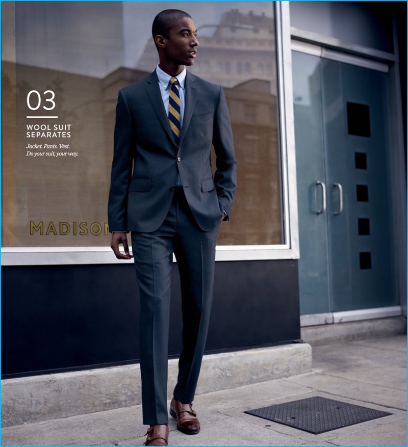 Wool Suit Separates: Claudio Monteiro dons a Nordstrom Men's Shop stripe silk tie, non-iron dress shirt, wool sport coat and flat front trousers with To Boot New York double monk strap shoes.