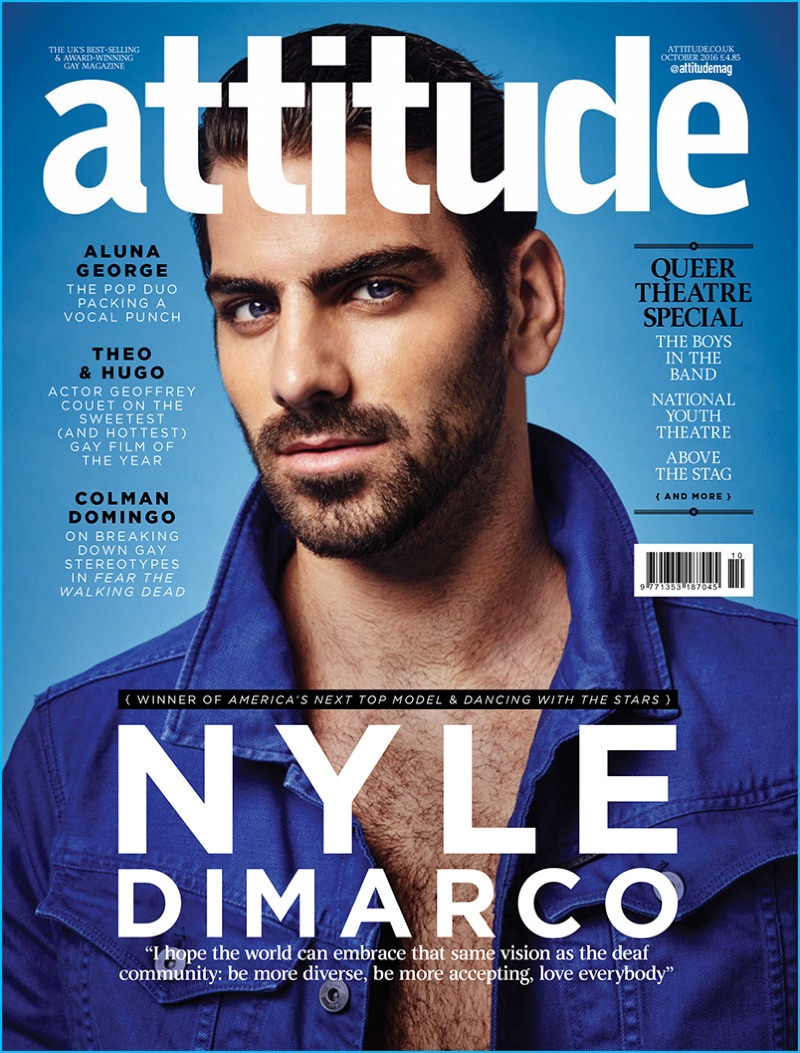 Nyle DiMarco covers the October 2016 issue of Attitude magazine.