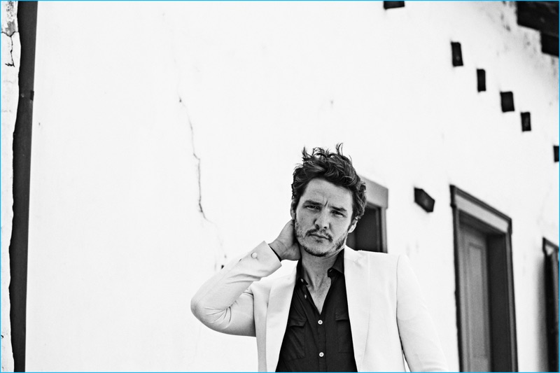 Pedro Pascal wears a shirt and jacket from John Varvatos for So It Goes magazine.