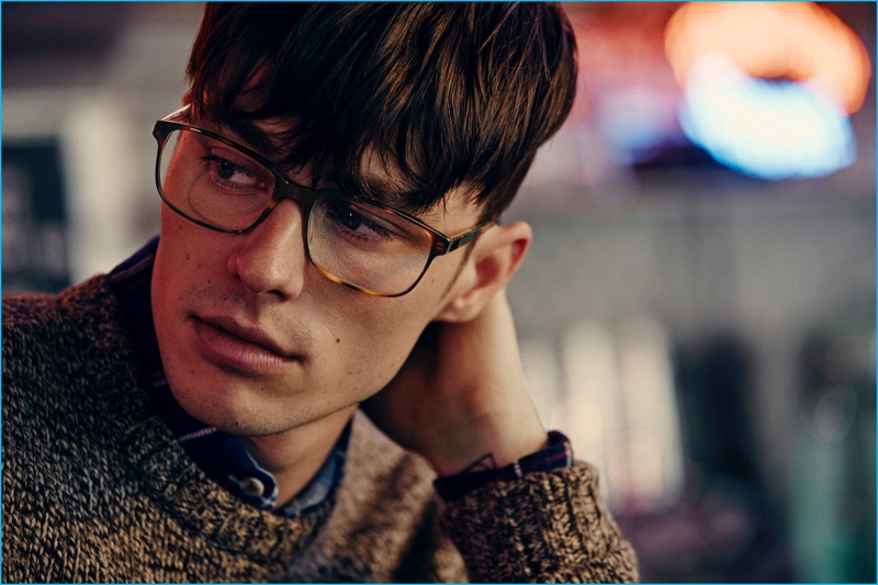 Tyler Recher rocks optical glasses for Original Penguin's fall-winter 2016 campaign.