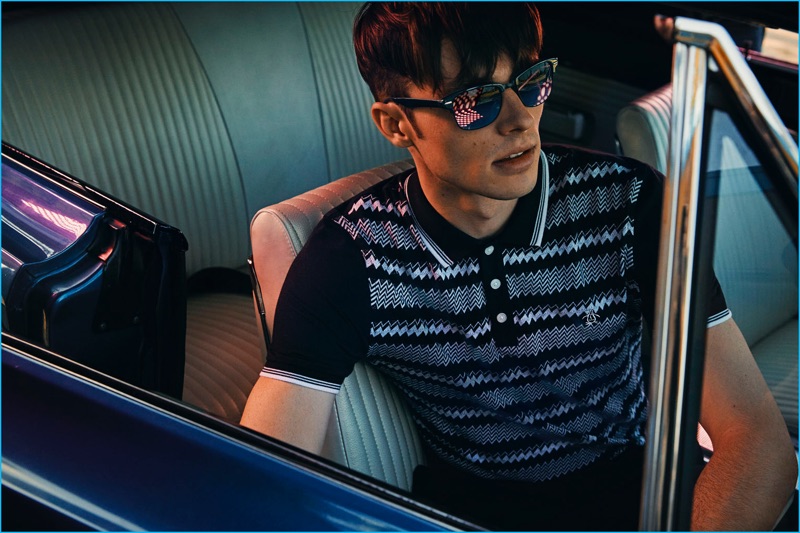 Tyler Recher sports a patterned polo shirt for Original Penguin's fall-winter 2016 campaign.
