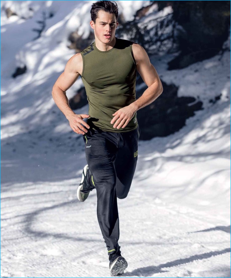 Wearing an EA7 muscle tank, Pietro Boselli enjoys a run. » Pietro Boselli Returns for Emporio Armani's EA7 Fall Campaign Wearing an EA7 muscle tank, Pietro Boselli enjoys a run.