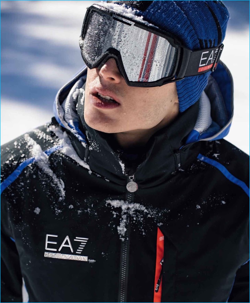 Pietro Boselli braces the elements for EA7's fall-winter 2016 outing.