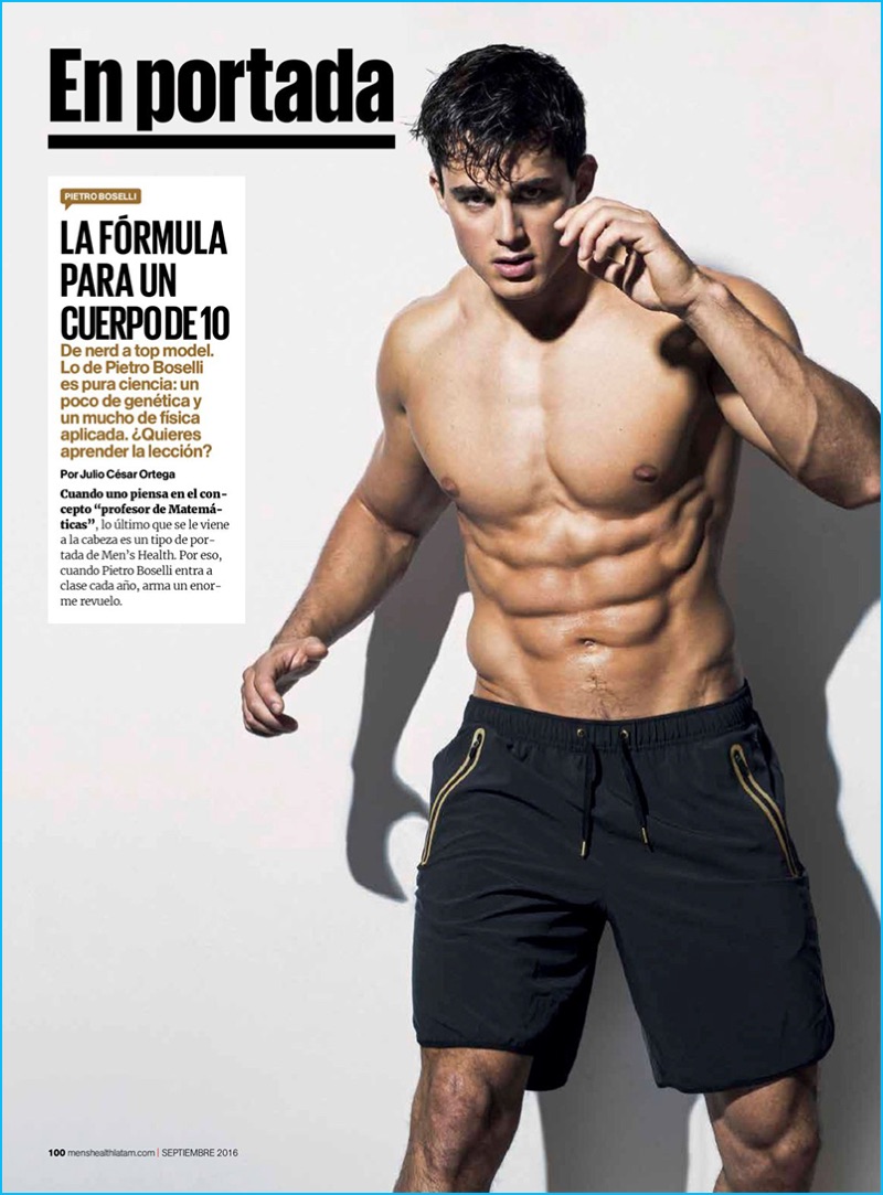 Pietro Boselli is an active vision for the September 2016 issue of Men's Health Mexico.