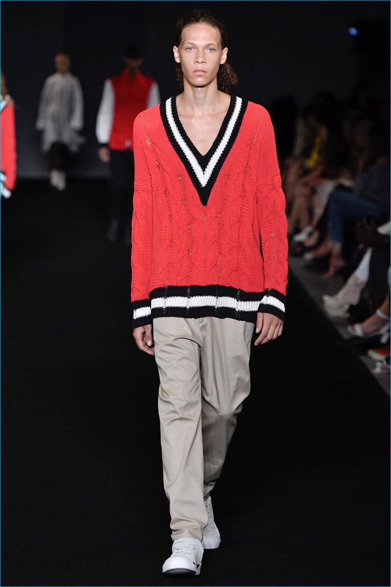 Rag & Bone revisits prep style with an oversize deep v-neck sweater for spring-summer 2017. » Streetwear & Sportswear Collide for Rag & Bone's S/S '17 Collection Rag & Bone revisits prep style with an oversize deep v-neck sweater for spring-summer 2017.