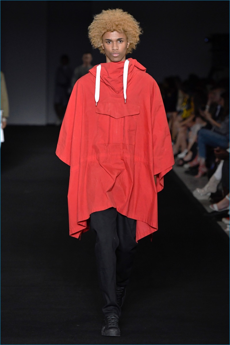 Rag & Bone adds drama with a splash of red and styles like the poncho for spring-summer 2017.