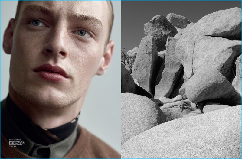 Roberto Sipos is ready for his close-up, posing for Vogue Ukraine Man in Dries Van Noten and Theory.