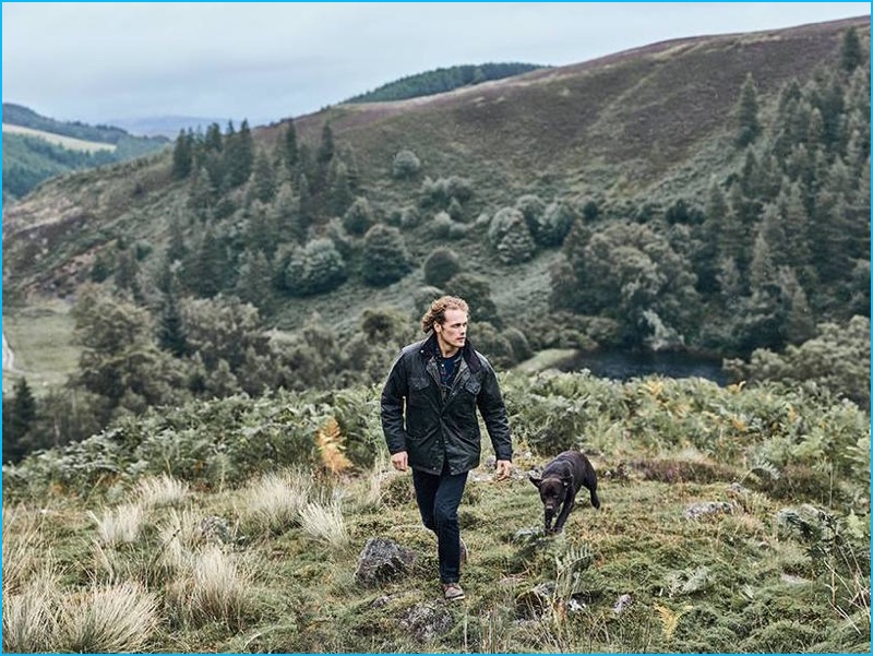 Sam Heughan embraces an outdoors attitude with Barbour for fall-winter 2016.