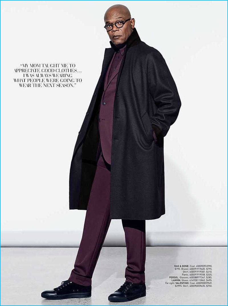 Samuel L. Jackson is a striking vision in a fall-winter 2016 look from Rag & Bone.