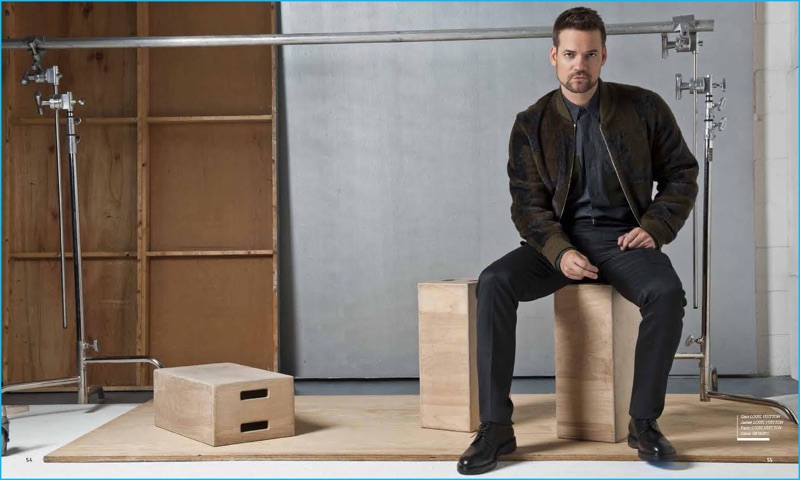 Shane West dons a fall-winter 2016 look from Louis Vuitton with Hermes dress shoes.