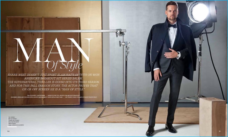 Shane West pictured in a Canali tuxedo for a Haute Living photo shoot.