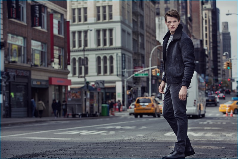 Alex Valley hits the streets of New York City for Slate & Stone's fall-winter 2016 campaign.