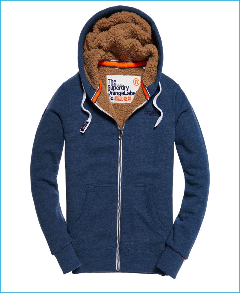 Superdry Orange Label Heavy Zip Blue Hoodie