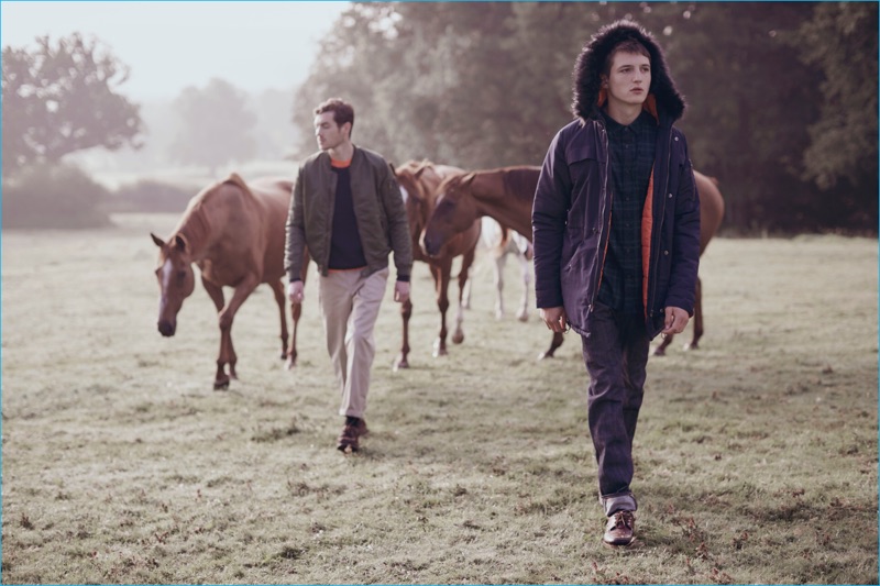 Adam C. and Simon Skitch head outdoors in looks from The Idle Man's fall-winter 2016 collection.