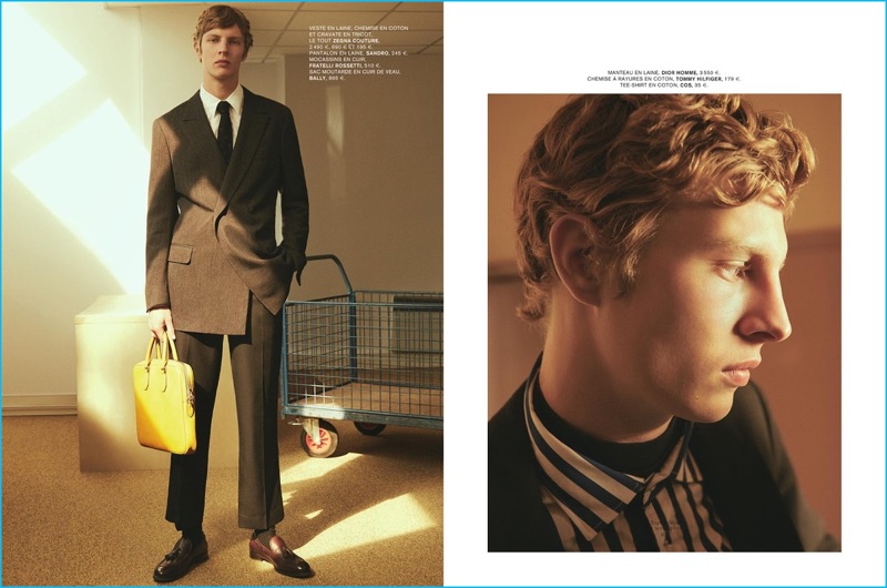 Tim Schuhmacher models smart styles for L'Express Styles, donning Dior Homme, Ermenegildo Zegna Couture, Bally, Tommy Hilfiger, and more.