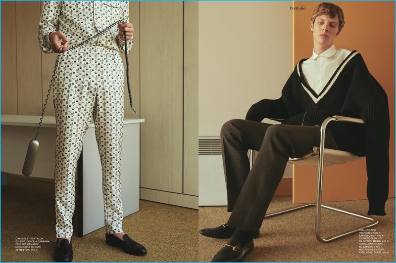 Tim Schuhmacher wears fall fashions from Raf Simons, Marni, Gucci, and other brands for L'Express Styles.