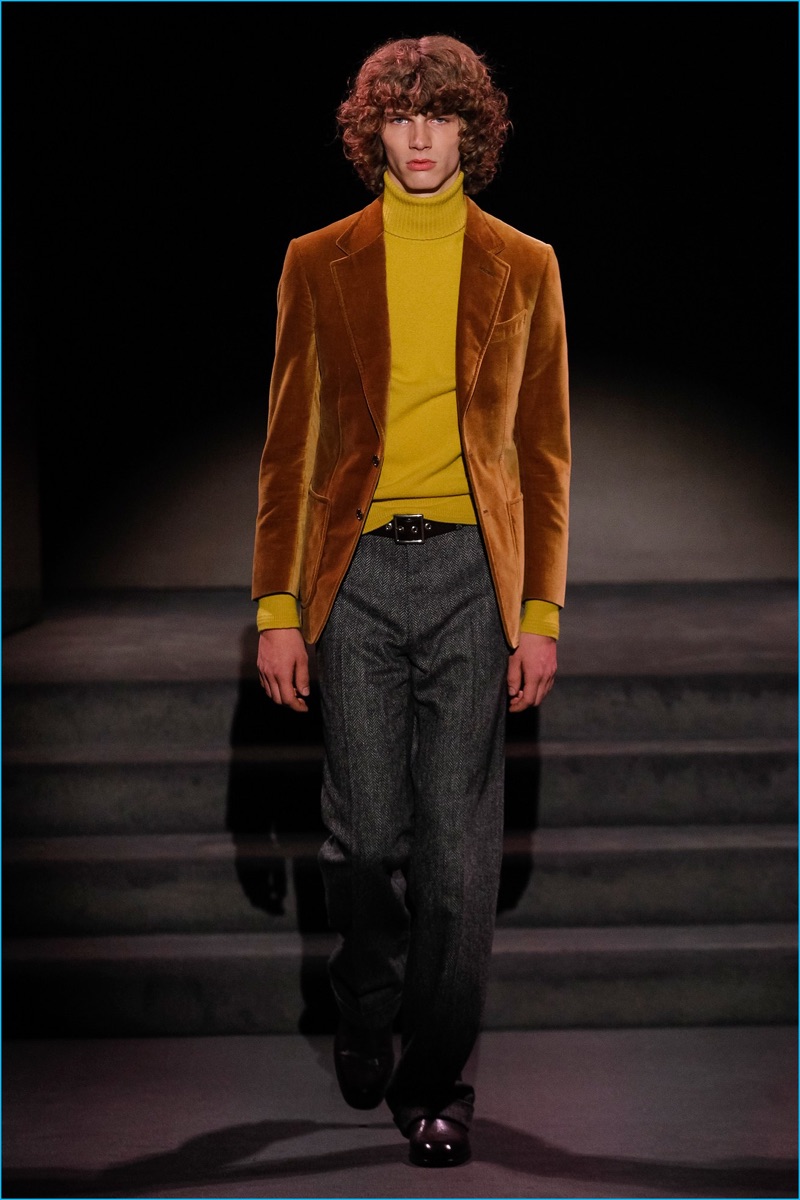 Erik van Gils walks in Tom Ford's fall-winter 2016 men's show during New York Fashion Week.