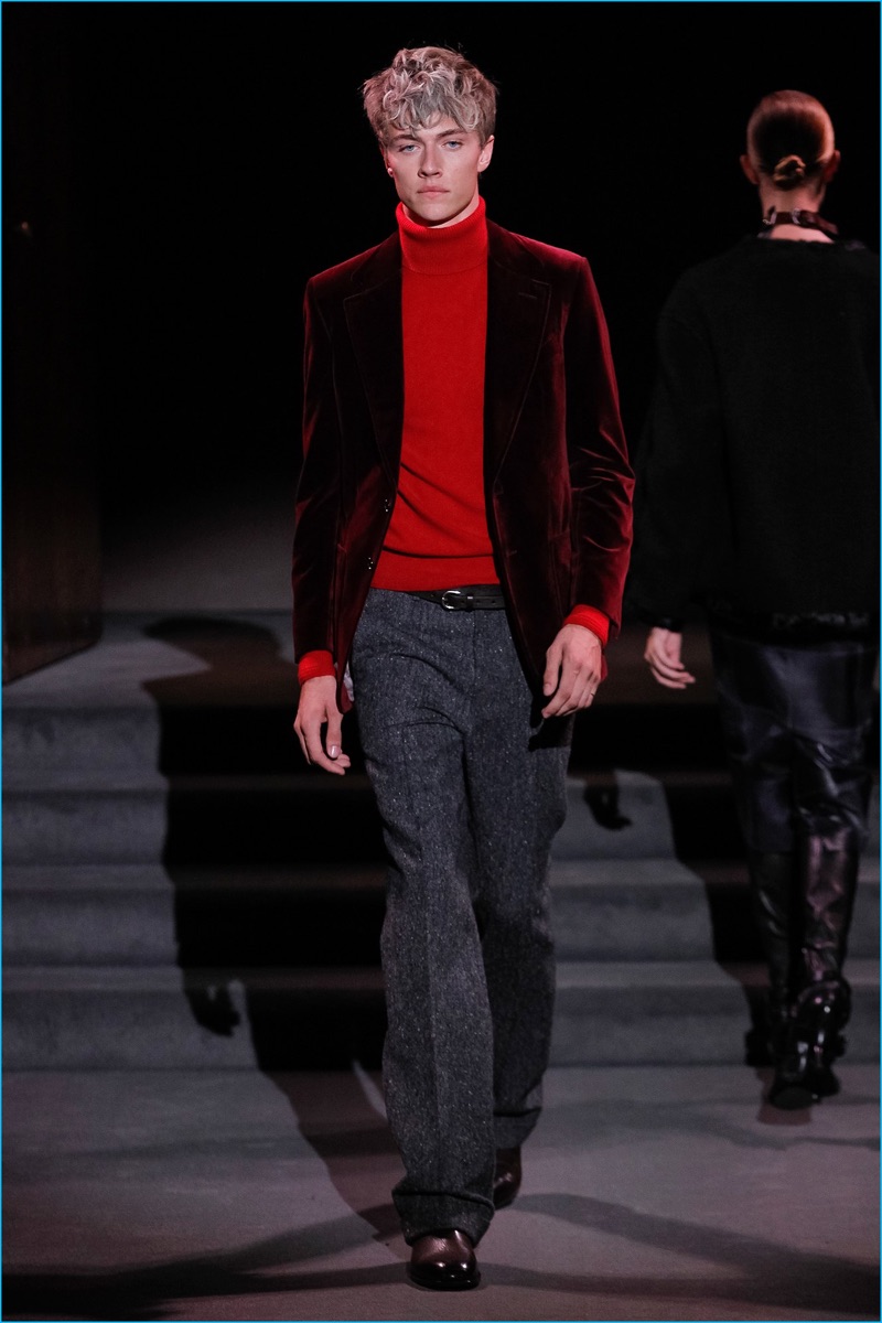 Lucky Blue Smith walks in Tom Ford's fall-winter 2016 men's show.