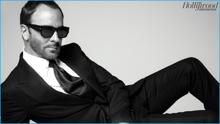 Tom Ford dons a classic black suit for The Hollywood Reporter.