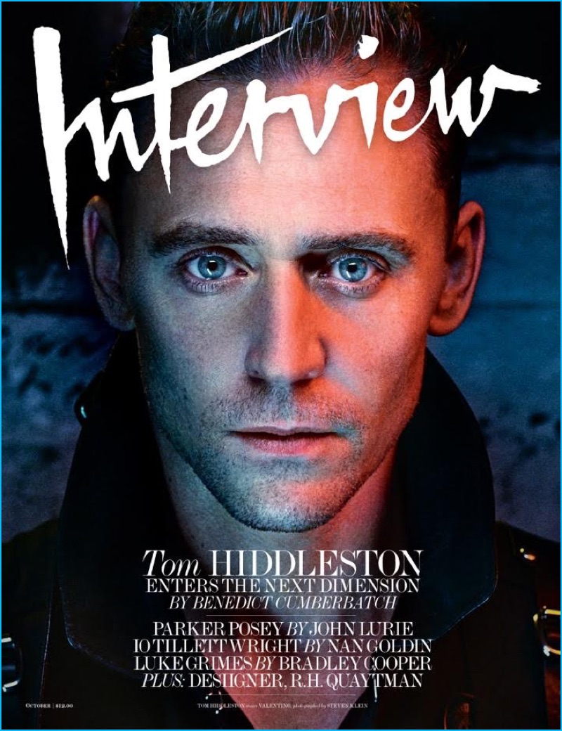 Photographed by Steven Klein, Tom Hiddleston covers the October 2016 issue of Interview magazine.