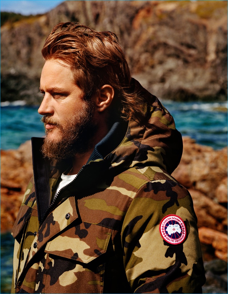 Travis Fimmel sports a camouflage jacket for Canada Goose's fall-winter 2016 campaign.