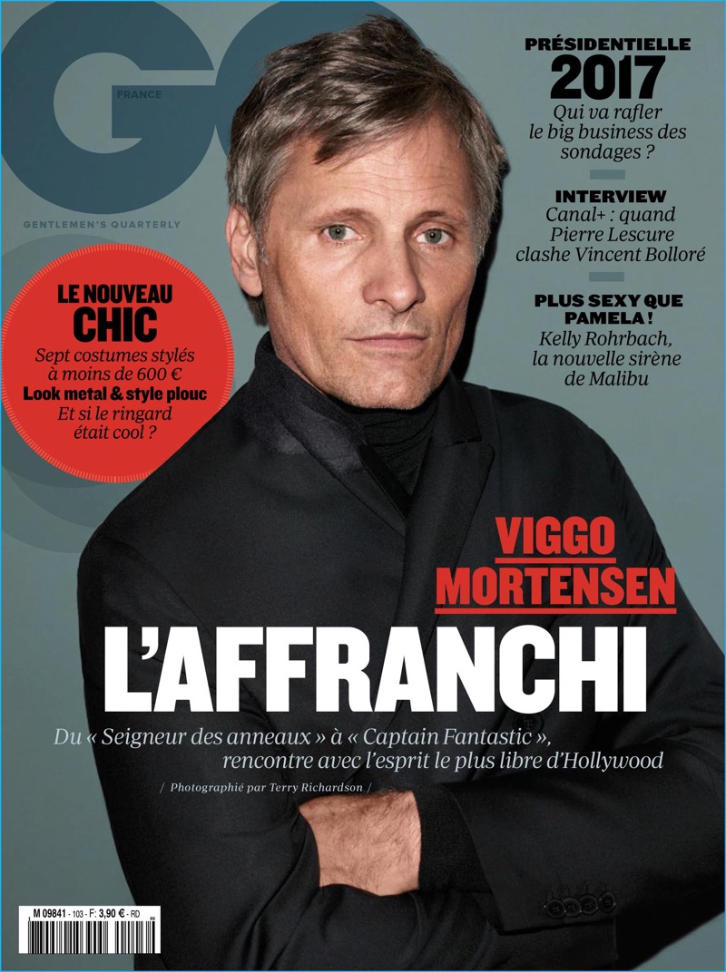 Viggo Mortensen covers the October 2016 issue of GQ France.