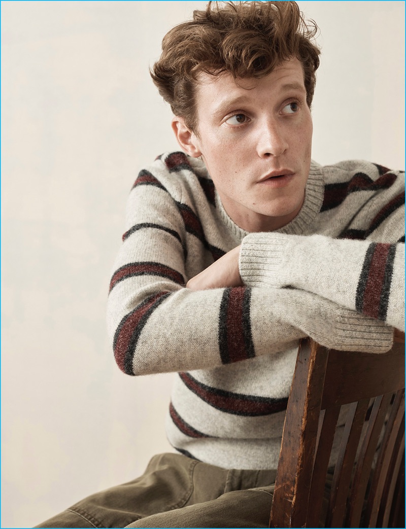 Model Matthew Hitt dons a striped sweater for Abercrombie & Fitch's holiday 2016 advertising campaign.