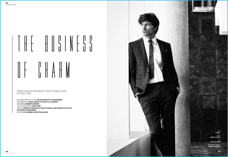 Andres Velencoso dons a Canali suit for The Peak magazine.