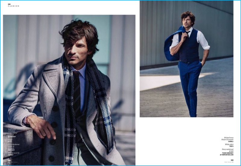 Dashing in labels such as Canali and Tod's, Andres Velencoso stars in an editorial for The Peak.