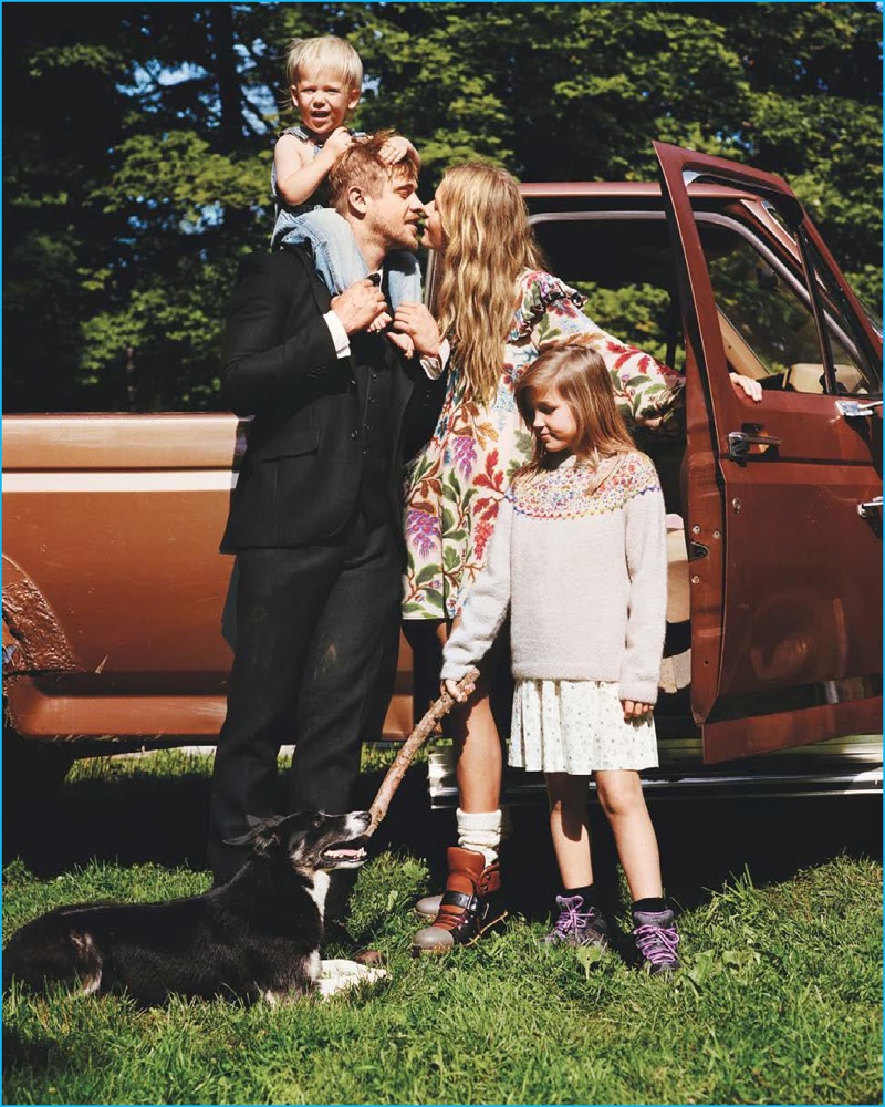 Playing a family man, Boyd Holbrook sports a J.Mueser suit with a Ralph Lauren shirt for Vogue.