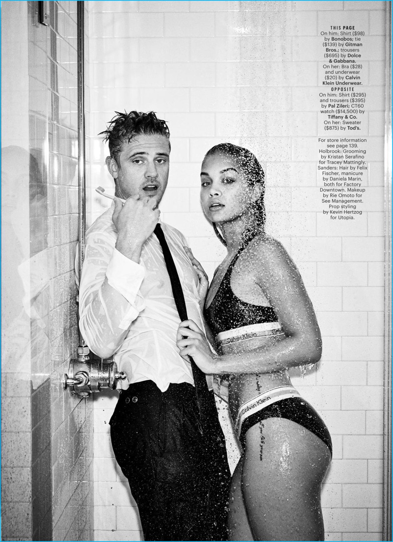 Chris Craymer photographs Boyd Holbrook and Jasmine Sanders in the shower for Esquire.