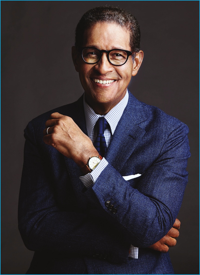 Bryant Gumbel photographed by Timothy Greenfield-Sanders in Eyebobs' Take a Stand reading glasses.