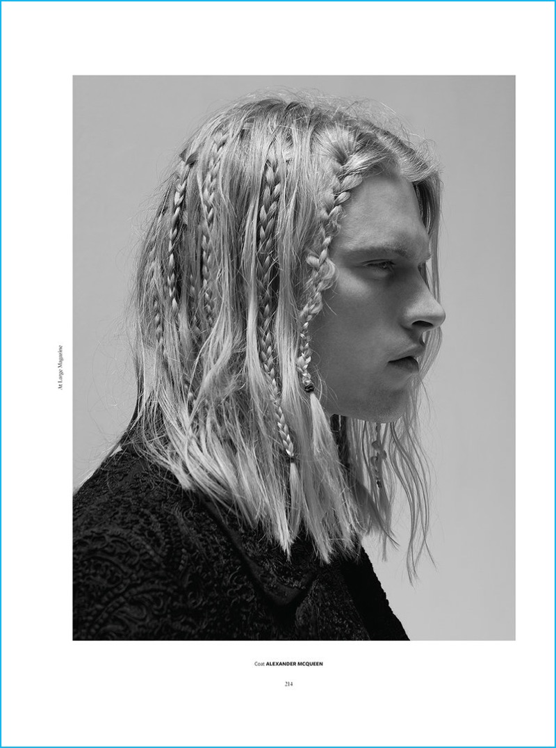 Carlton Ruth rocks a braided hairstyle for the pages of At Large magazine.