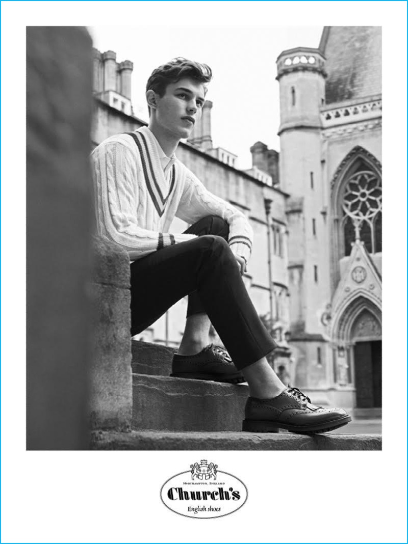 Church's enlists model Kit Butler for its fall-winter 2016 campaign.