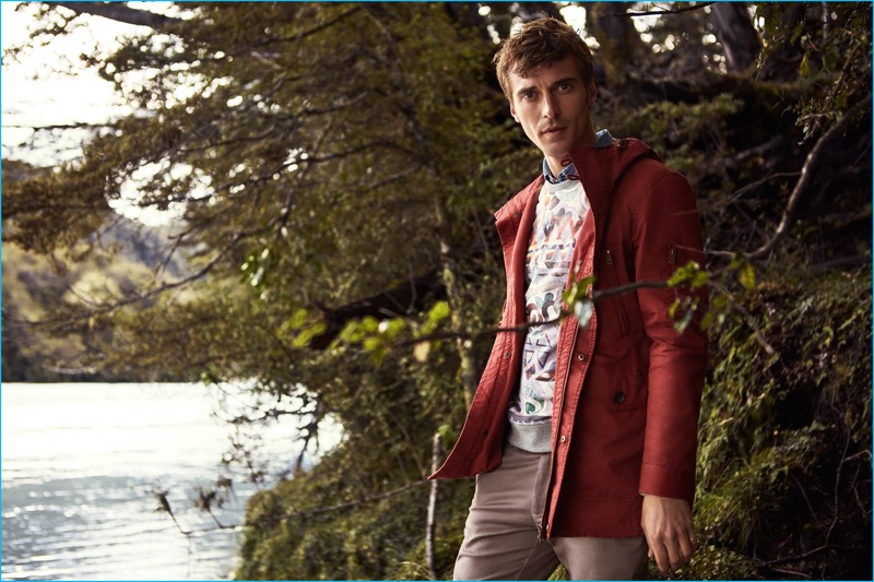 Donning a red jacket, Clément Chabernaud stars in Selected's new fall-winter 2016 campaign.