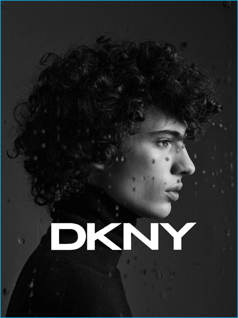Model Piero Mendez delivers a side profile for DKNY's fall-winter 2016 campaign.