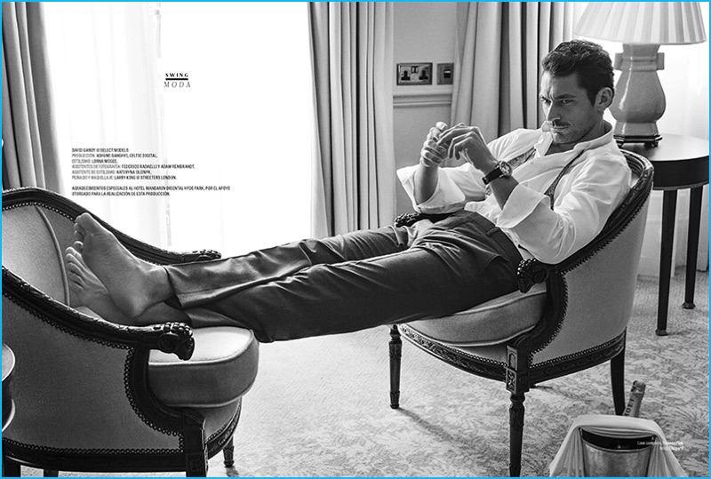 David Gandy relaxes in a look from Thomas Pink for GQ México.