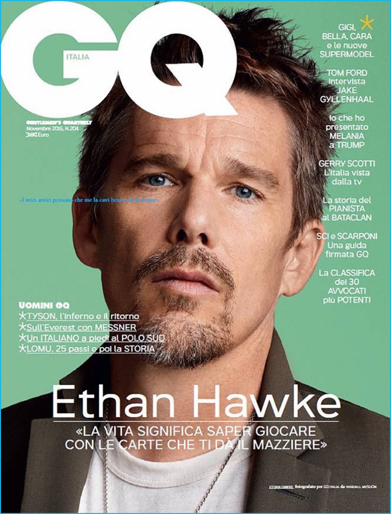 Ethan Hawke covers the November 2016 issue of GQ Italia.
