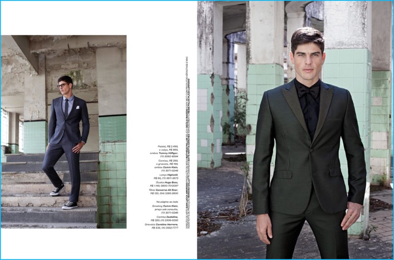 Evandro Soldati suits up in pieces from Tommy Hilfiger, Calvin Klein, Hugo Boss, and other labels for Playboy Brasil.