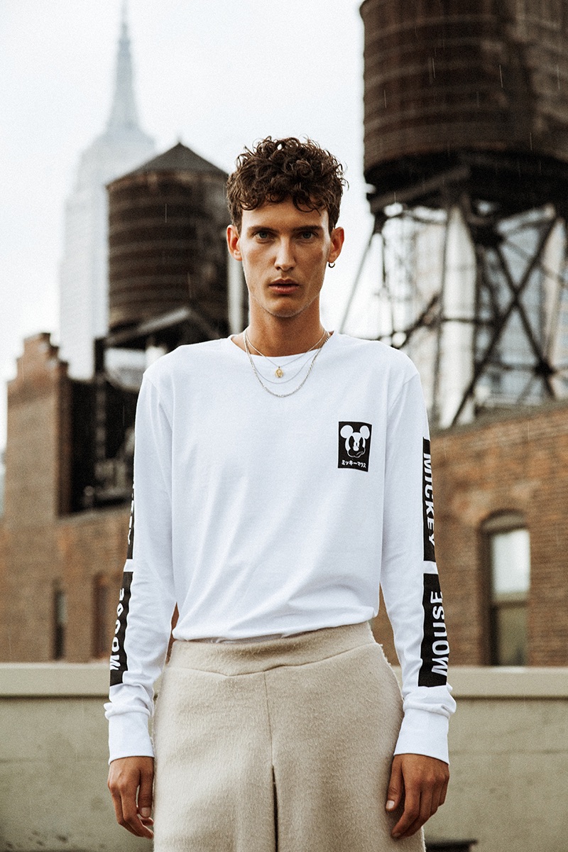 Standing tall, Dzhovani Gospodinov rocks a H&M long sleeve tee with Lucio Castro pants.