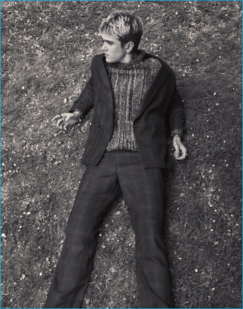 Rahel Weiss photographs Gabriel-Kane Day-Lewis in a check Paul Smith suit with an Acne Studios marled knit sweater.
