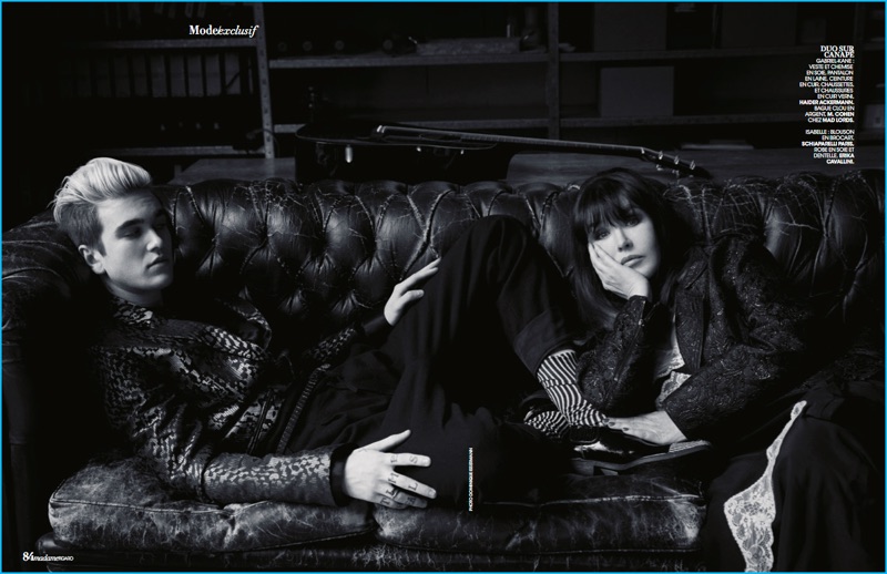 Lounging indoors with his mother, Isabelle Adjani, Gabriel-Kane Day-Lewis dons a Haider Ackermann number for Madame Figaro.