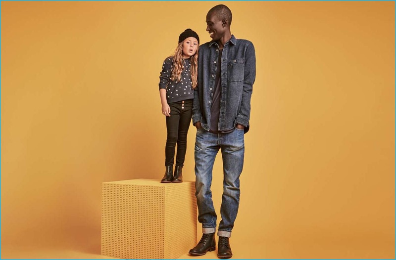 Armando Cabral stands tall in denim fashions from H&M Conscious.