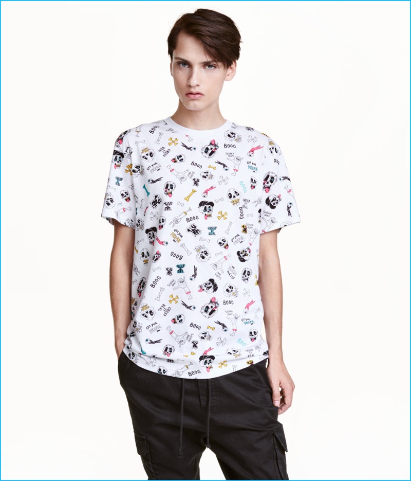 H&M Men's Halloween Skull T-Shirt