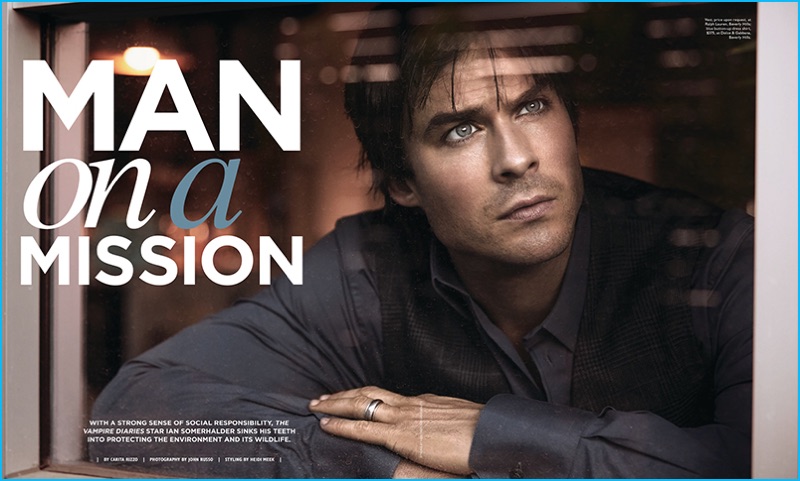 Actor Ian Somerhalder dons a Ralph Lauren waistcoat with a Dolce & Gabbana dress shirt for Modern Luxury.