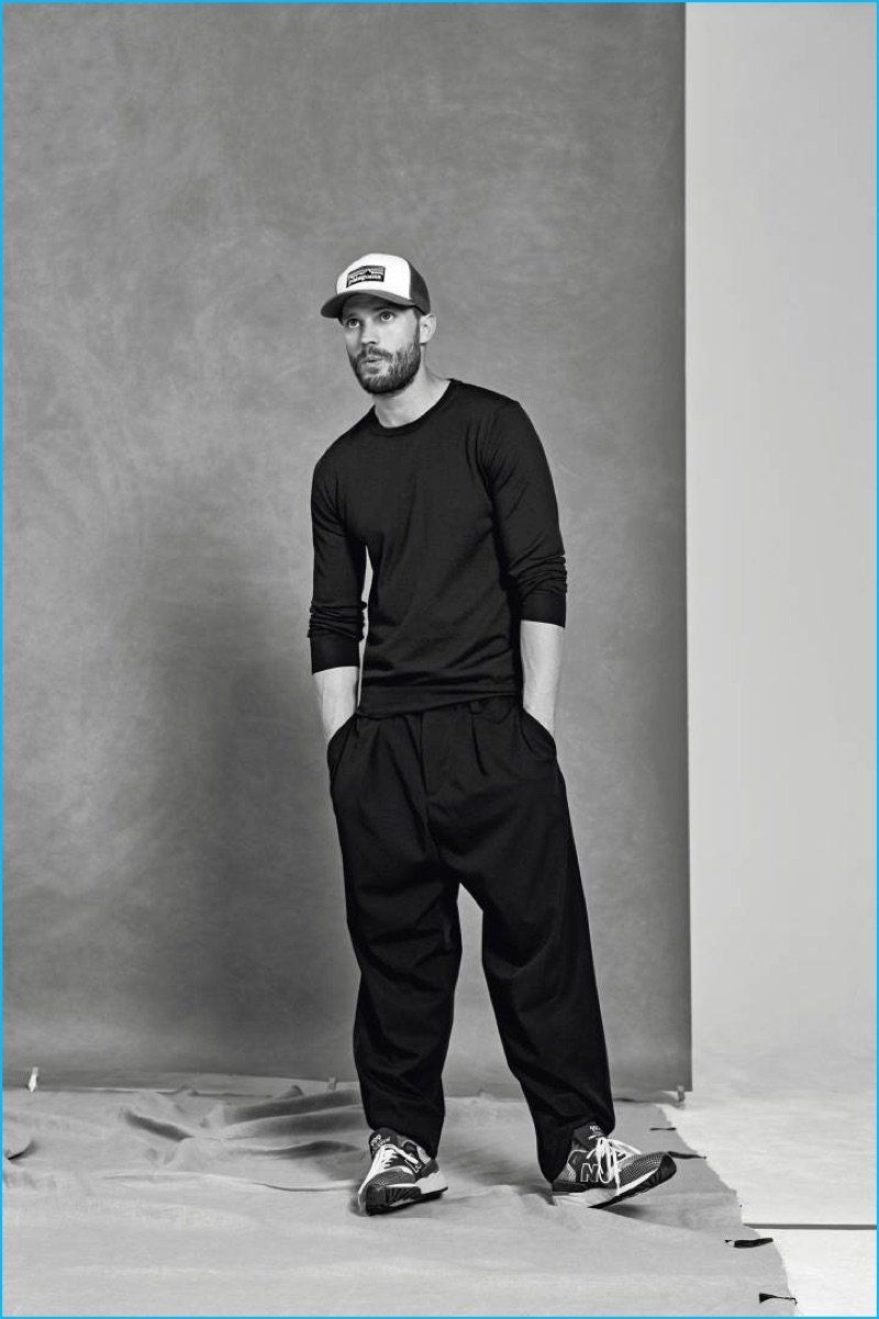 Going casual, Jamie Dornan wears a Fay tee, relaxed Marni trousers, and his own cap with New Balance sneakers for Icon El País. » Jamie Dornan Covers Icon El País, Addresses Fifty Shades of Grey Criticism Going casual, Jamie Dornan wears a Fay tee, relaxed Marni trousers, and his own cap with New Balance sneakers for Icon El País.
