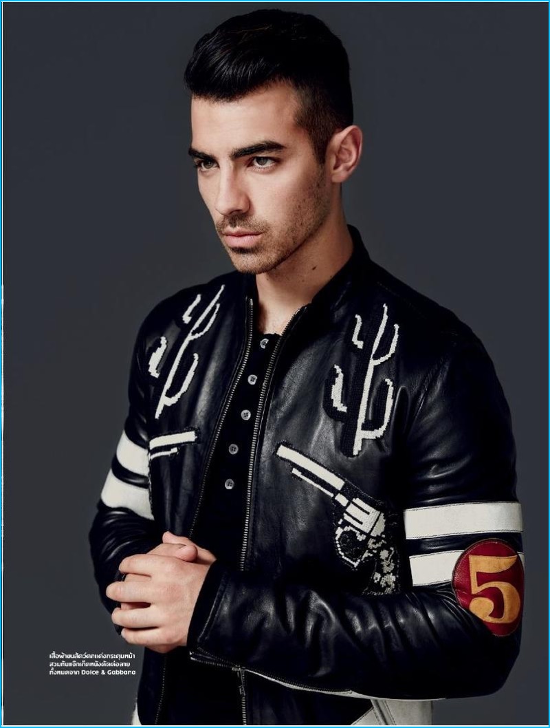 Joe Jonas wears a western-inspired look from Dolce & Gabbana for L'Optimum Thailand.